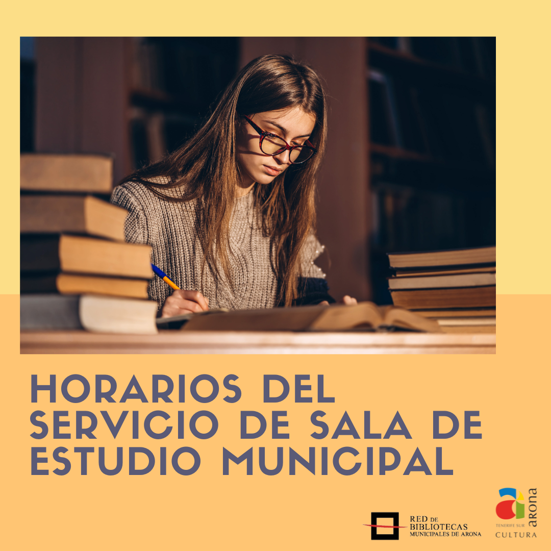 Se informa a la ciudadanía que la Red de Bibliotecas Municipales ha establecido los horarios de las Salas de Estudios del municipio a partir del jueves 12 de septiembre de este año.

Centros y horarios:


 Centro cultural Valle San Lorenzo: De lunes a viernes de 15:00 a 21:00 horas.
 Centro cívico El Fraile: De lunes a viernes de 9:00 a 21:00 horas.
 Centro cívico Cabo Blanco: De lunes a viernes de 9:00 a 21:00 horas.
 Centro cultural de Los Cristianos: De lunes a viernes de 09:00 a 21:00 horas.