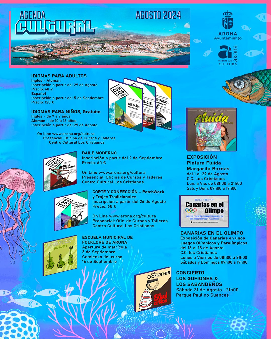 Actividades culturales y deportivas en Arona durante agosto