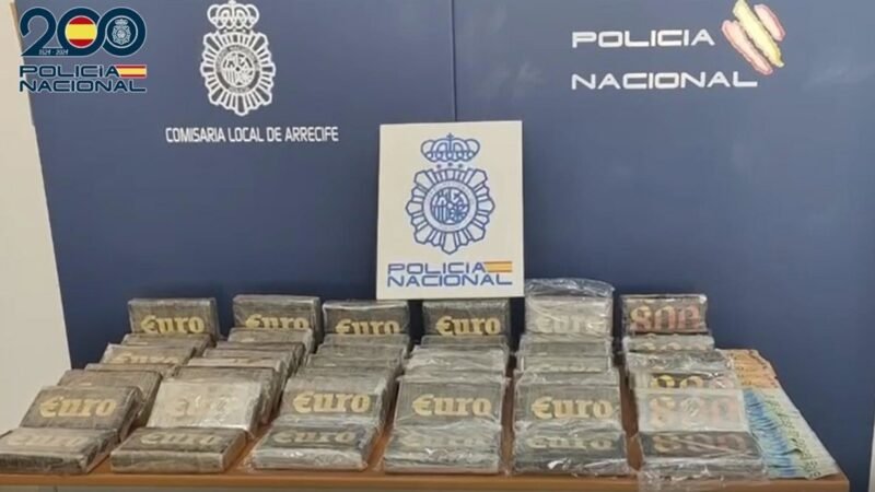 Incautan 55 kilos de cocaína en Lanzarote y detienen a 3 miembros de red de drogas.