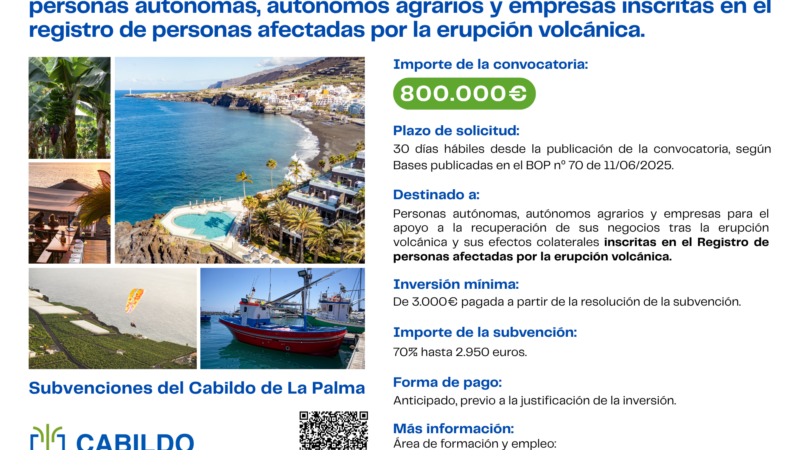 Plazo abierto para solicitar subvención por erupción volcánica