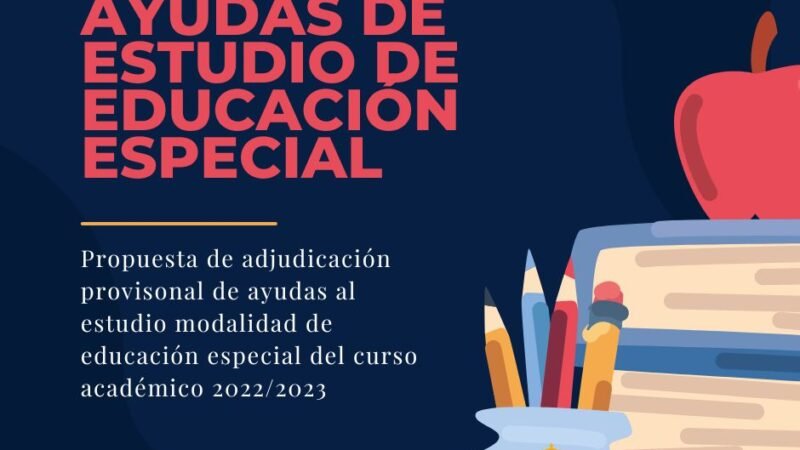Propuesta Provisional de Ayudas de Estudio en Educación Especial 2022/2023. Periodo de Alegaciones hasta el 27 de marzo de 2023.
