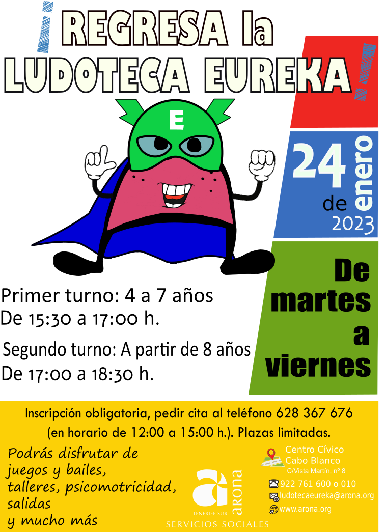 Arona abre el registro para la ludoteca municipal Eureka en Cabo Blanco

El Ayuntamiento de Arona ha iniciado el periodo de inscripción para la ludoteca Eureka, que volverá a abrir sus puertas la próxima semana. Este servicio gratuito está dirigido a niños y niñas mayores de 4 años, ofreciéndoles actividades y juegos para promover su desarrollo afectivo, social, motor e intelectual.

La ludoteca municipal Eureka, ubicada en el Centro Cívico de Cabo Blanco, reabrirá la próxima semana gracias al Área de Servicios Sociales del Ayuntamiento de Arona. Este espacio gratuito permitirá a los niños y niñas del municipio participar en diversas actividades lúdicas y educativas para su desarrollo integral.

Ruth Lorenzo, concejal de Servicios Sociales, destaca que «las ludotecas municipales son una opción de ocio para la comunidad en general, enseñando a los más pequeños a disfrutar y aprovechar su tiempo libre de manera sana y positiva. Con la ludoteca Eureka, un recurso municipal gratuito, buscamos satisfacer la demanda de las familias para facilitar la conciliación familiar y ofrecer espacios de ocio a los más pequeños».

El plazo de inscripción ya está abierto y los interesados pueden solicitar cita previa llamando al número 628367676, de lunes a viernes de 12.00 a 15.00 horas.

El horario de la ludoteca se divide en dos bloques según la edad de los usuarios. Durante el periodo escolar, el horario es de 15.30 a 17.00 horas para niños de 4 a 7 años, y de 17.00 a 18.30 horas para mayores de 8 años. Durante las vacaciones escolares, el horario es de 10.00 a 11.30 horas para niños de 4 a 7 años, y de 11.30 a 13.00 horas para mayores de 8 años.

La ludoteca Eureka ofrece una variedad de juguetes y actividades para fomentar el desarrollo personal de los niños, quienes estarán acompañados en todo momento por profesionales especializados. Entre las actividades se incluyen juegos motores, de mesa, de construcción, taller de manualidades y cocina, rincón de lectura y actividades al aire libre. Además, las familias también podrán participar en actividades especiales a lo largo del año.