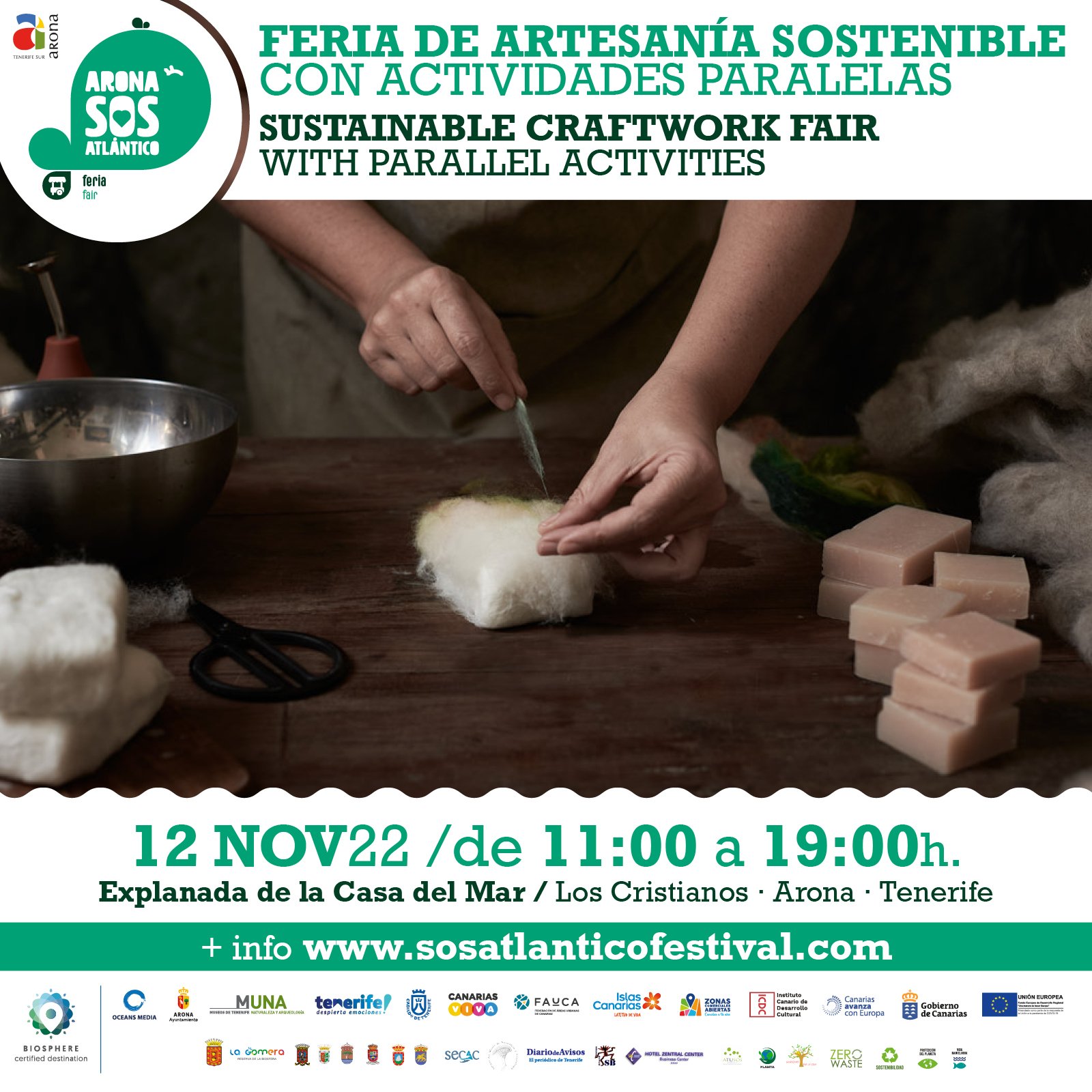 Feria de Artesanía Sostenible con danza, teatro, música y pintura corporal en el Festival Arona SOS Atlántico. Arona SOS Atlántico presenta una jornada de ocho horas dedicada a la danza, teatro, música y pintura corporal en el marco de una Feria de Artesanía Sostenible.