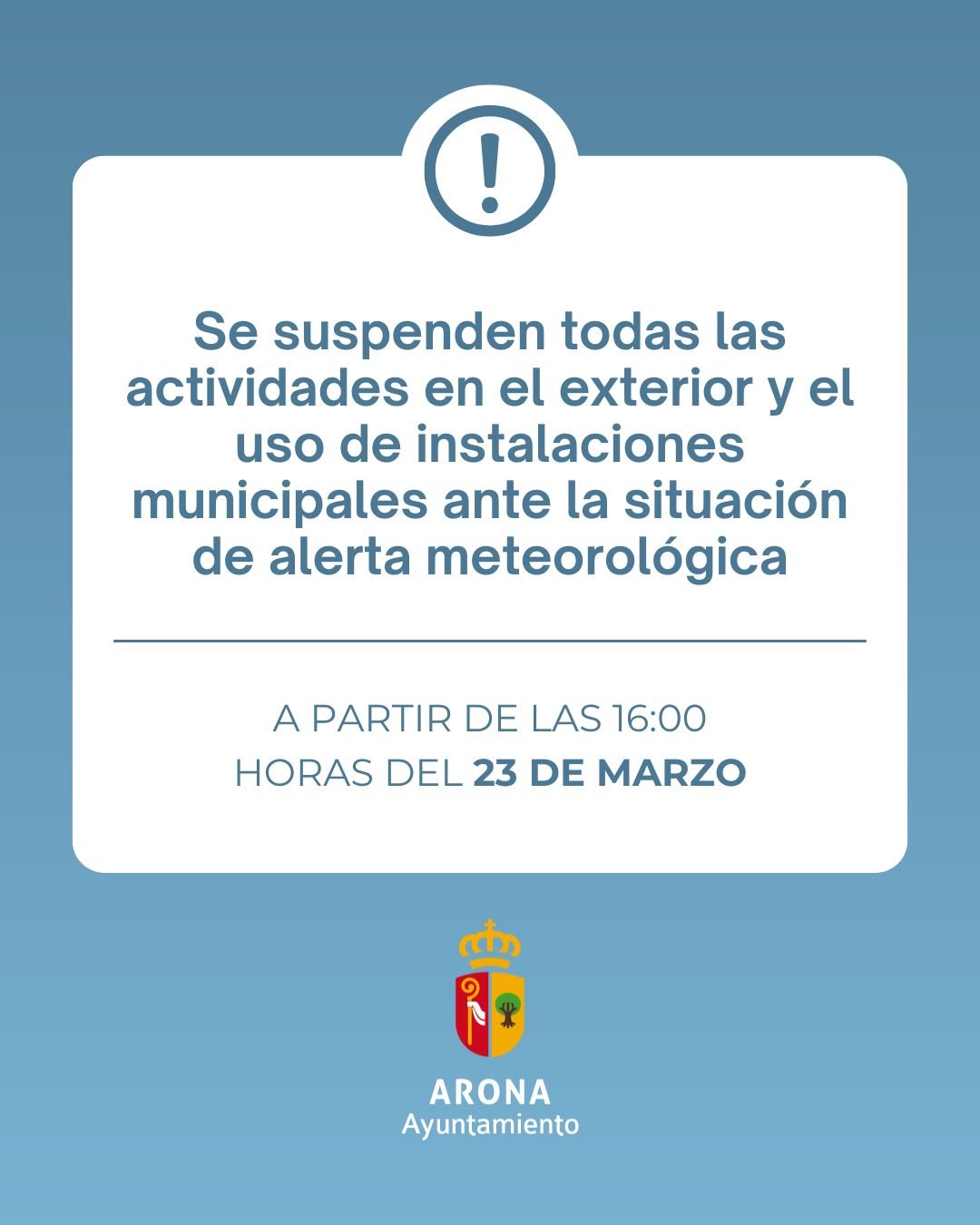 Arona suspende actividades al aire libre y en instalaciones municipales por alerta meteorológica.