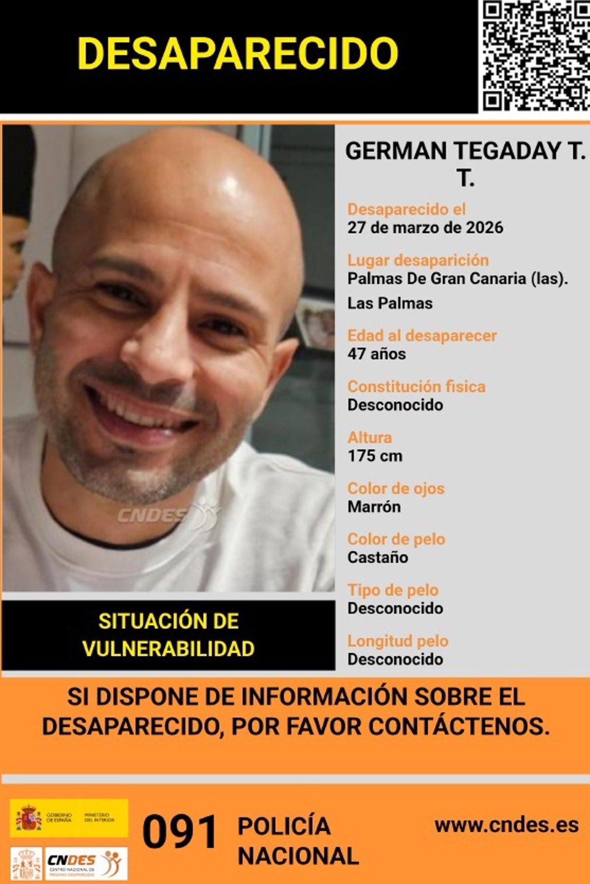 La Policía Nacional solicita ayuda para encontrar a un hombre desaparecido en Las Palmas de Gran Canaria